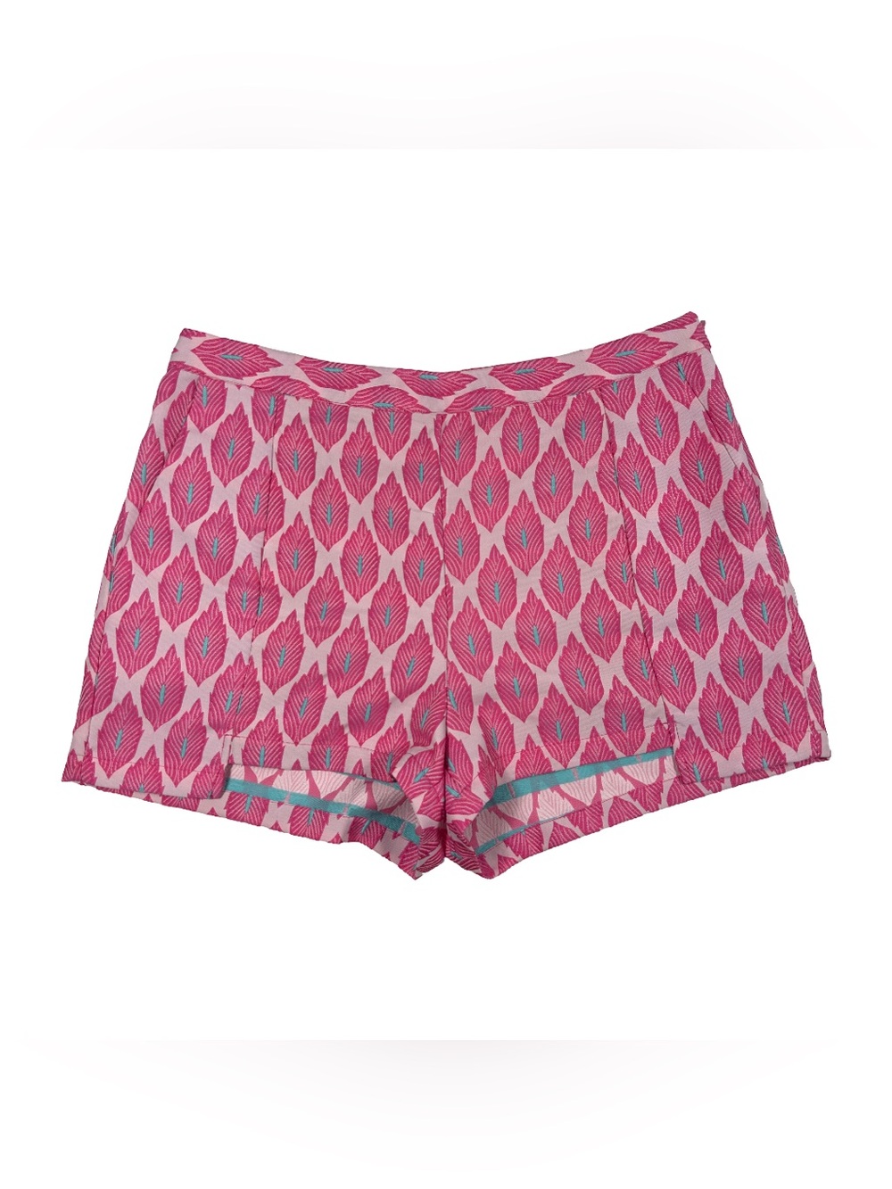 Ladakh Pink Leaf Print Shorts Preppy Coastal Resort High Rise Size Large